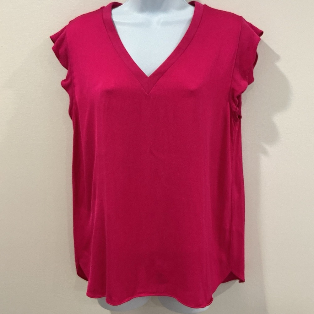 Kate Spade New York satin crepe flutter-sleeve Pink V Neck blouse Size Medium